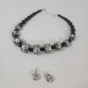 Jay King Onyx Large Mosaic Beads Black Mother of Pearl Necklace & Earrings Set